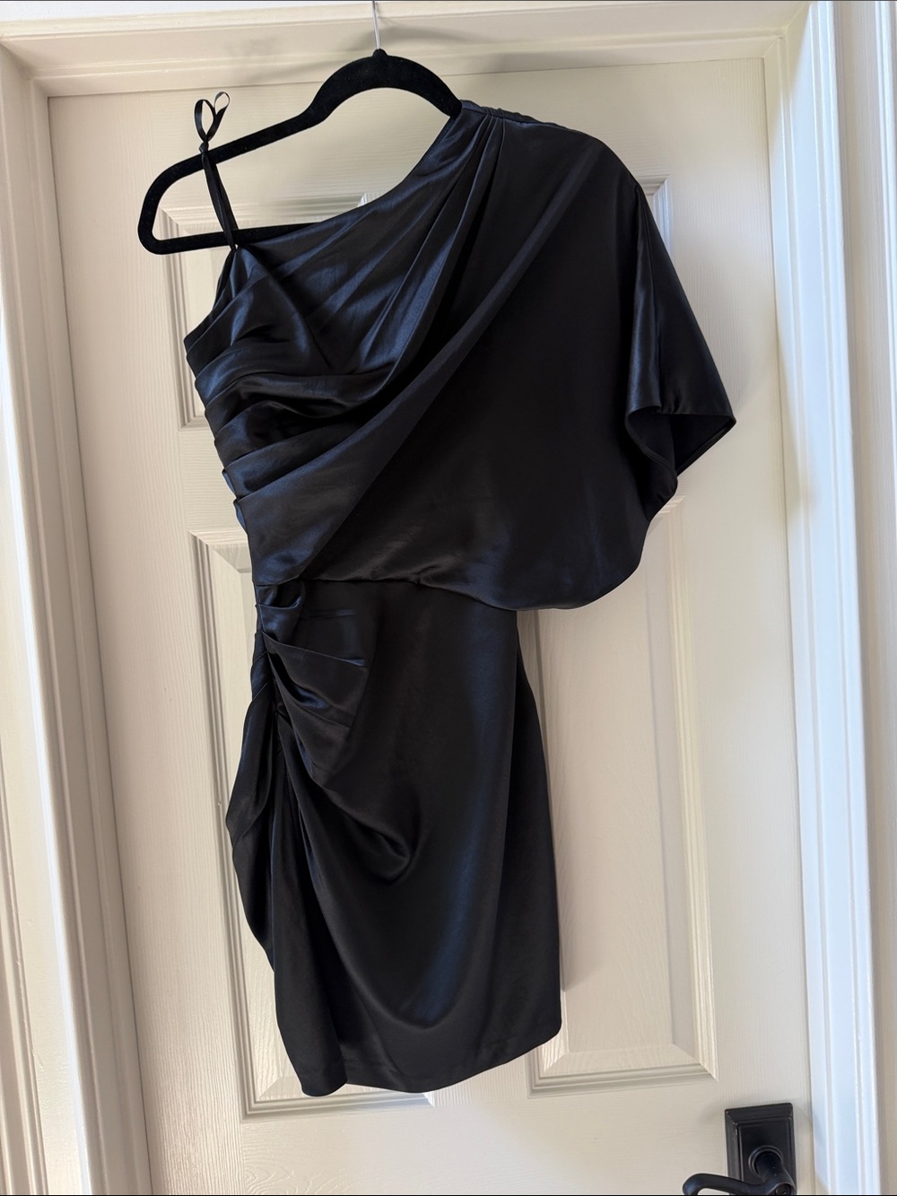 Aidan Mattox Black One-Shoulder Draped Cocktail Dress
